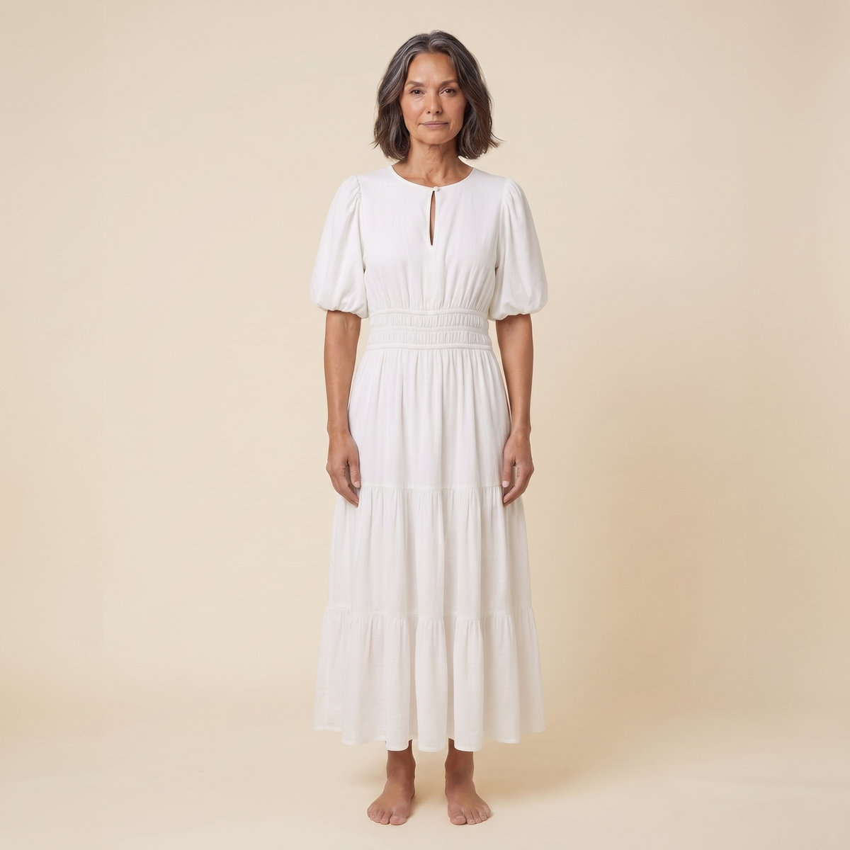 Citrine Cotton Midi Dress White - front view on model