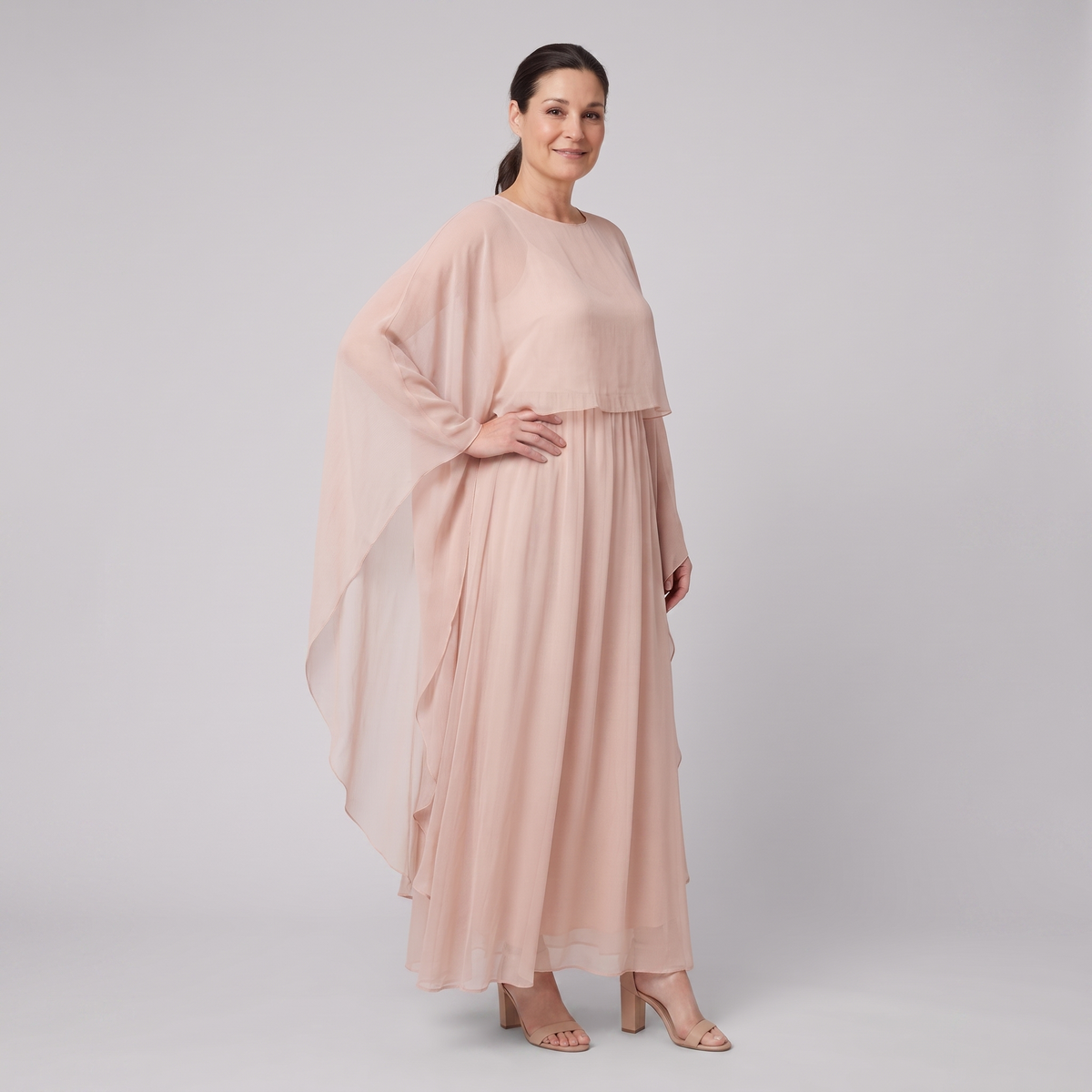 Cora Chiffon Maxi Dress Pink - three quarter angle on model