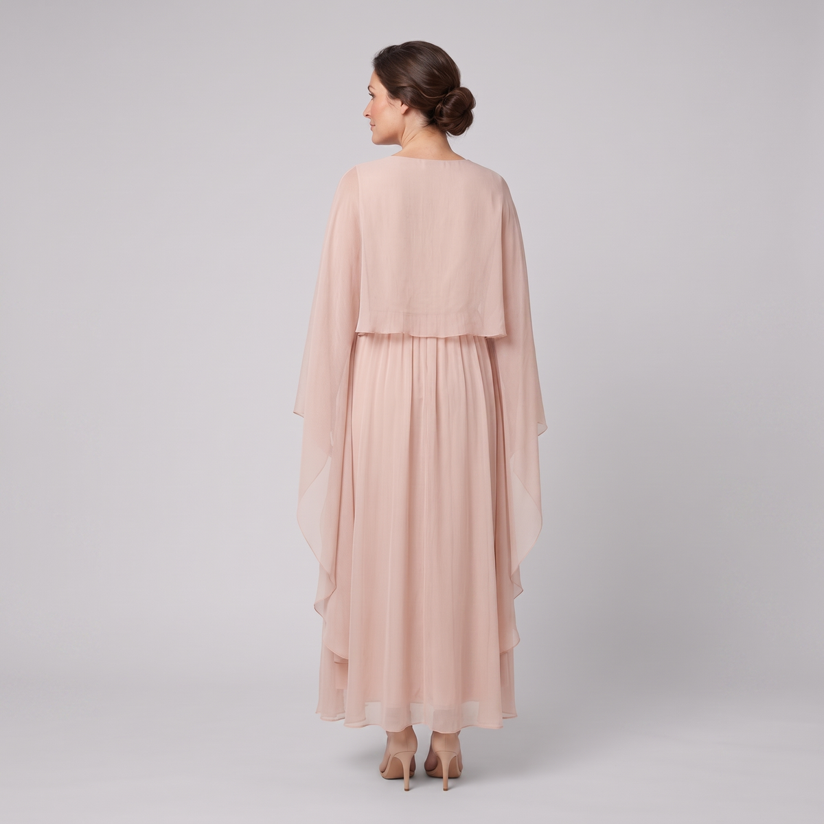 Cora Chiffon Maxi Dress Pink - back view on model