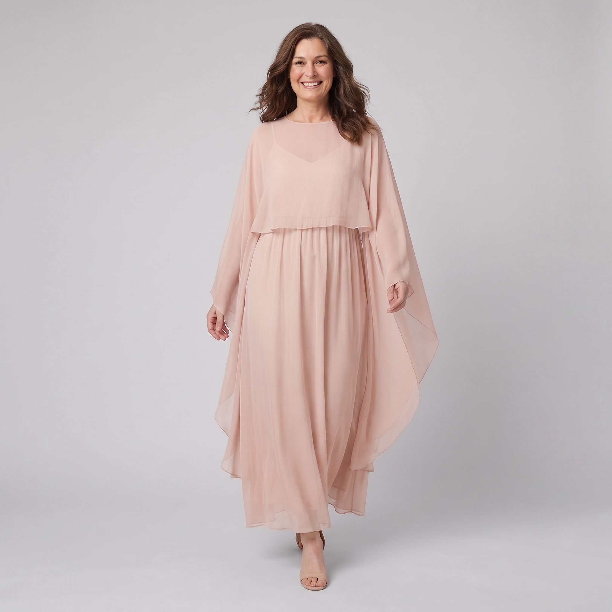 Cora Chiffon Maxi Dress Pink - walking pose on model