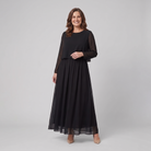 Cora Chiffon Maxi Dress Black - front view on model