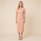 Dara Floral Midi Dress Peach Pink - front view on model
