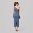 Dazzle Midi Dress in Steel Blue - back view on model