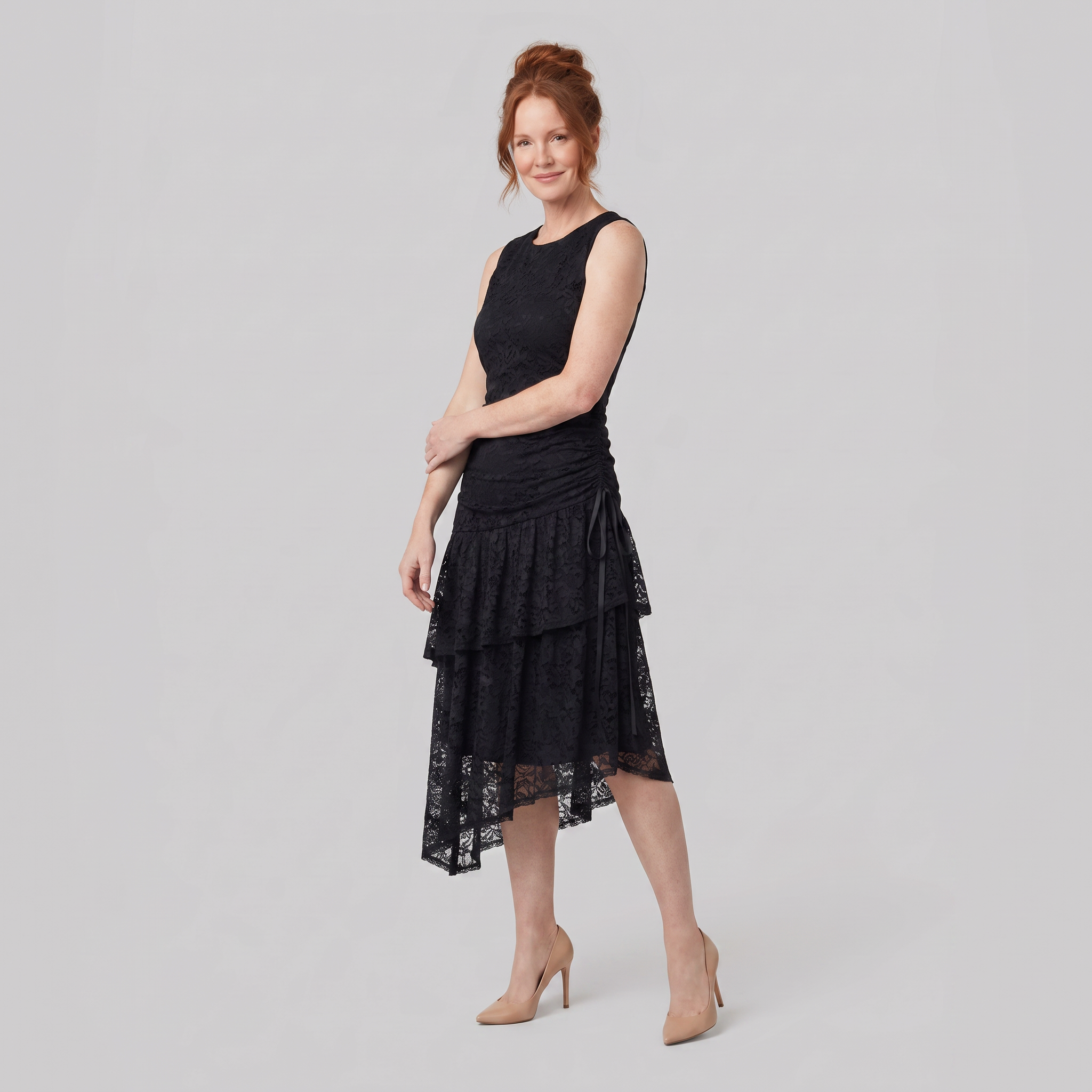 Hera Lace Dress angled view on model