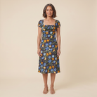 Ivy Summer Dress black floral print front view on model