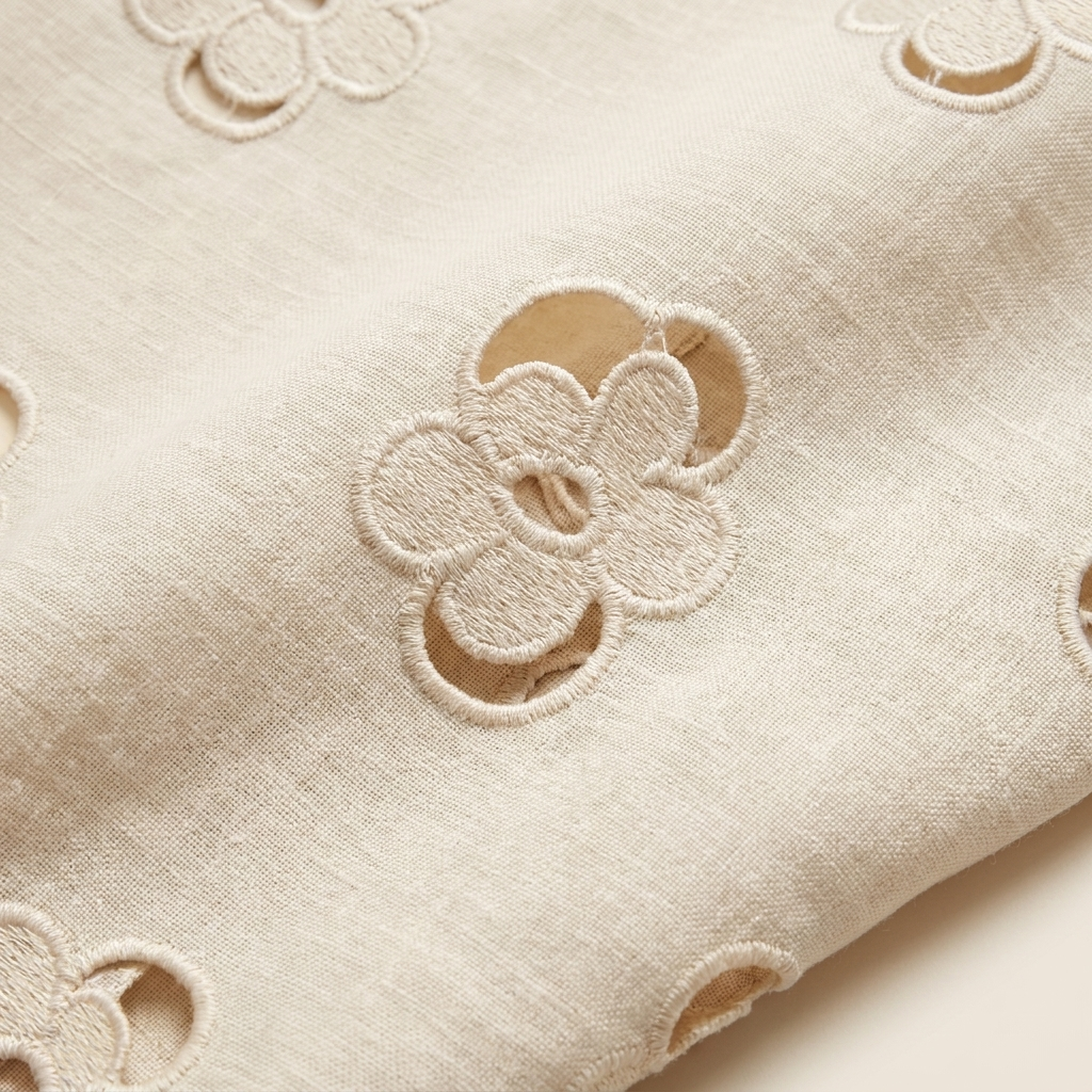 Mira Maxi Dress beige cutwork fabric close-up detail
