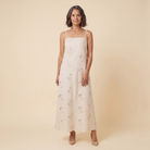 Mira Maxi Dress beige cutwork A-line dress front view model