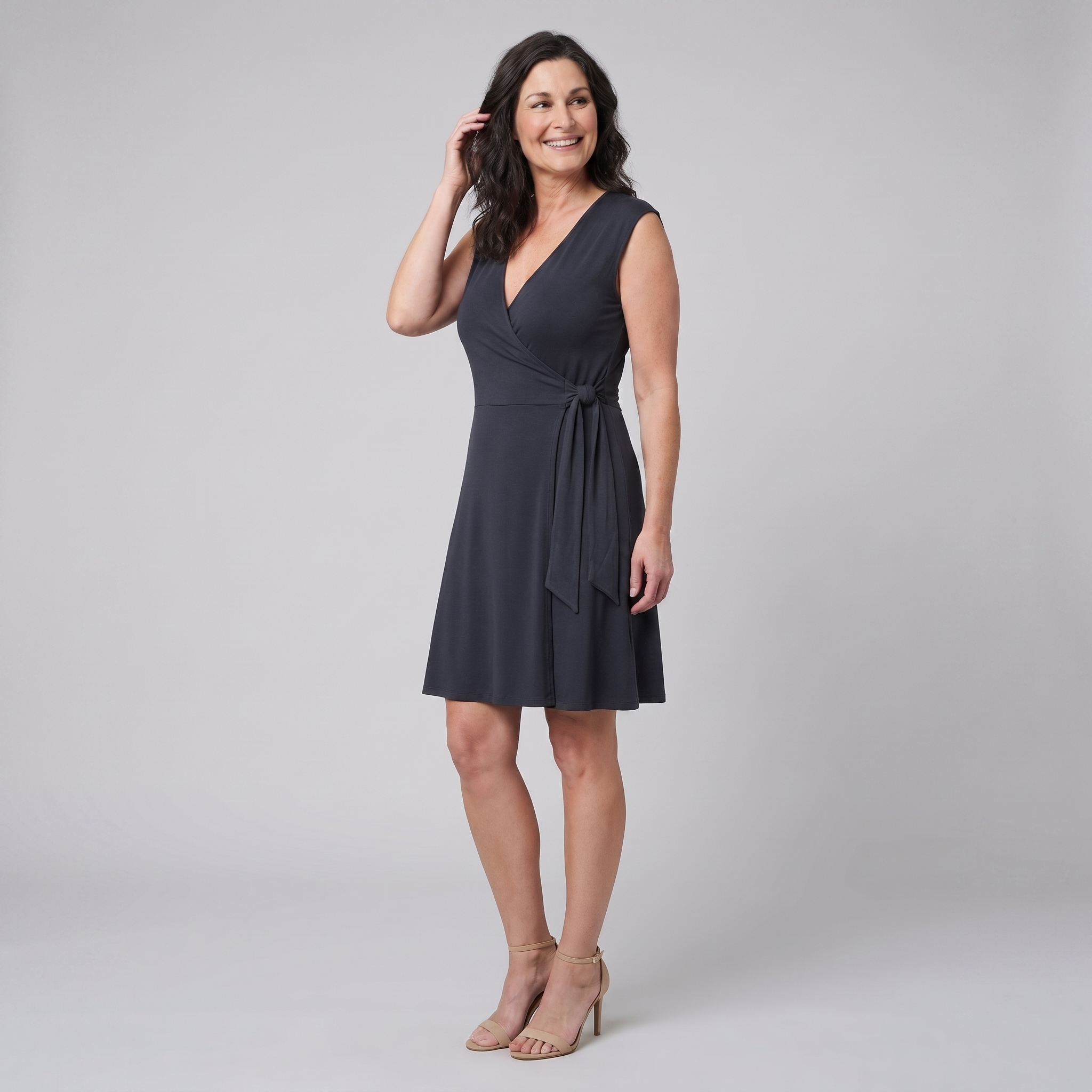 Norela Women's Dress dark modal wrap dress angled view model