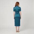 Ravine Midi Dress teal satin back view model