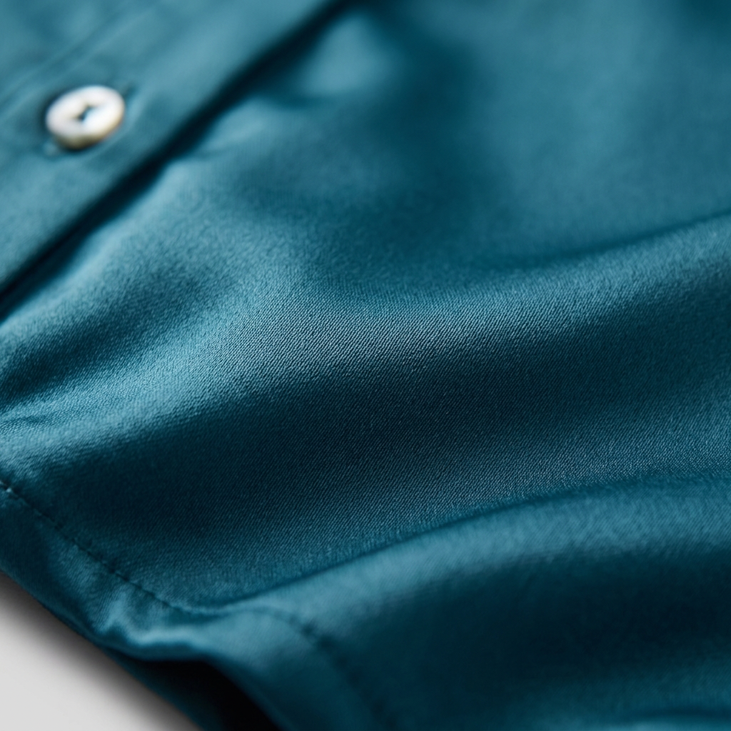 Ravine Midi Dress teal satin fabric texture close-up