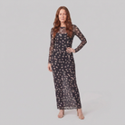 Sable Black Dress mesh long sleeve front view model pose A