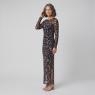 Sable Black Dress mesh long sleeve side three-quarter angle model