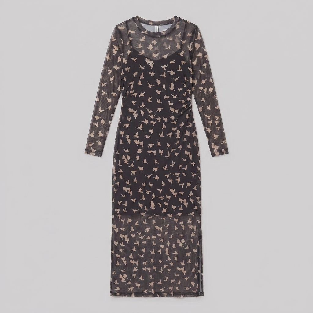 Sable Black Dress mesh long sleeve product only flat lay