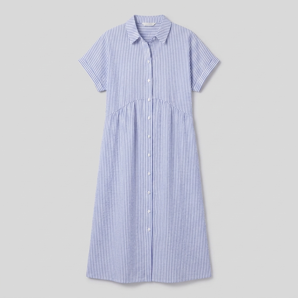 Sierra blue striped shirt dress flat lay product