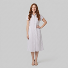 Sierra white striped shirt dress front view on model
