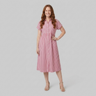 Sierra red striped shirt dress front view on model