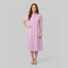 Sierra pink striped shirt dress front view on model