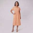 Sierra orange striped shirt dress front view on model