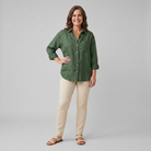 Cleo Women's Linen Shirt Forest Green - Front View