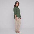 Cleo Women's Linen Shirt Forest Green - Side View