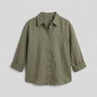 Cleo Women's Linen Shirt Forest Green - Product Flat Lay
