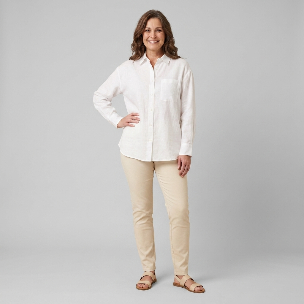 Cleo Women's Linen Shirt White - Front View