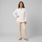 Cleo Women's Linen Shirt White - Front View
