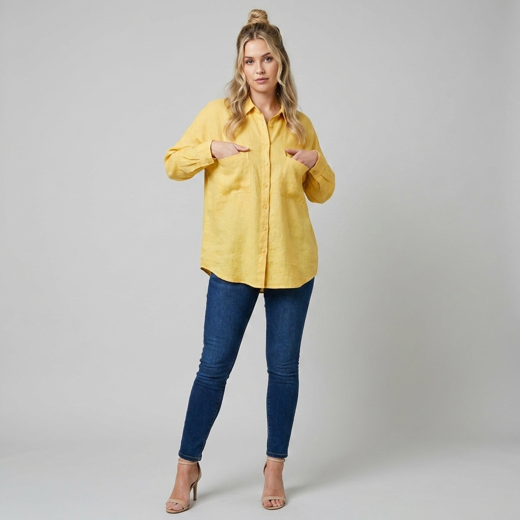 Lino Classic Shirt in Yellow - Front Pose B