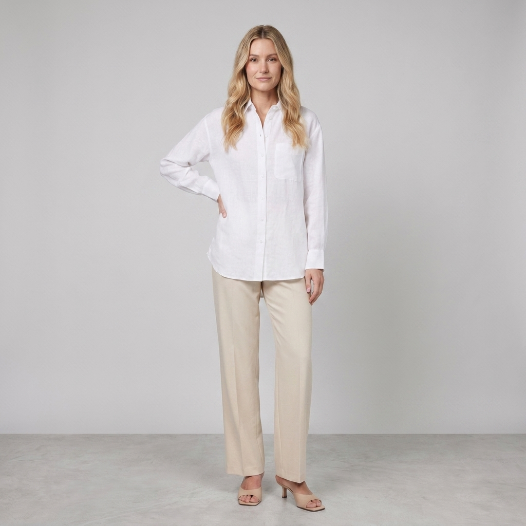 Lino Classic Shirt in White - Front View