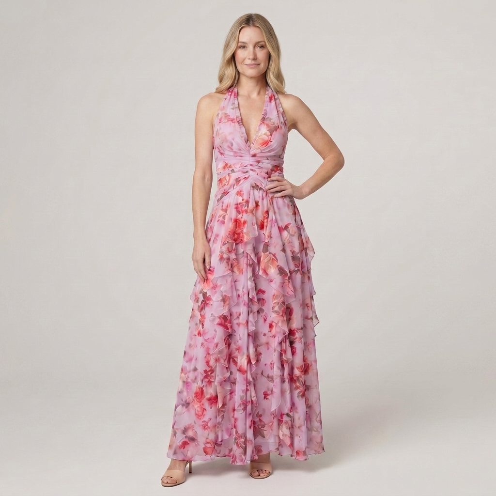 Nora Maxi Dress Pink - Front View