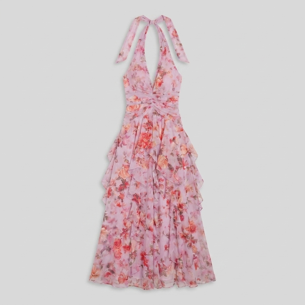 Nora Maxi Dress Pink - Product Flat Lay