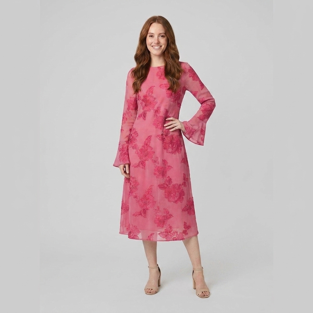 Alyra Midi Dress Rose Red - Front View