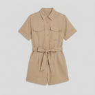 Beige utility shirt romper product flat-lay