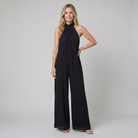 Women's Black Halter Neck Wide Leg Jumpsuit - Front View