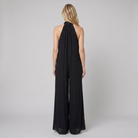 Women's Black Halter Neck Wide Leg Jumpsuit - Back View