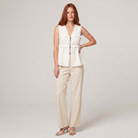 Women's White Peplum Sleeveless V-Neck Tie Front Top - Front View
