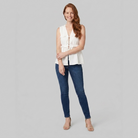 Women's White Peplum Sleeveless V-Neck Tie Front Top - Front Pose B