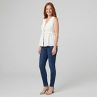 Women's White Peplum Sleeveless V-Neck Tie Front Top - Side View