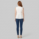 Women's White Peplum Sleeveless V-Neck Tie Front Top - Back View