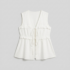 Women's White Peplum Sleeveless V-Neck Tie Front Top - Product Flat Lay
