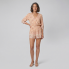 Women's Beige Floral Playsuit V-Neck - Front View