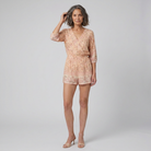 Women's Beige Floral Playsuit V-Neck - Front Pose B