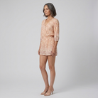 Women's Beige Floral Playsuit V-Neck - Side View