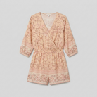 Women's Beige Floral Playsuit V-Neck - Product Flat Lay