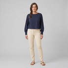 Women's Batwing Long Sleeve Ribbed Crop Top in Navy - Front Pose B