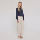 Women's Batwing Long Sleeve Ribbed Crop Top in Navy - Side View