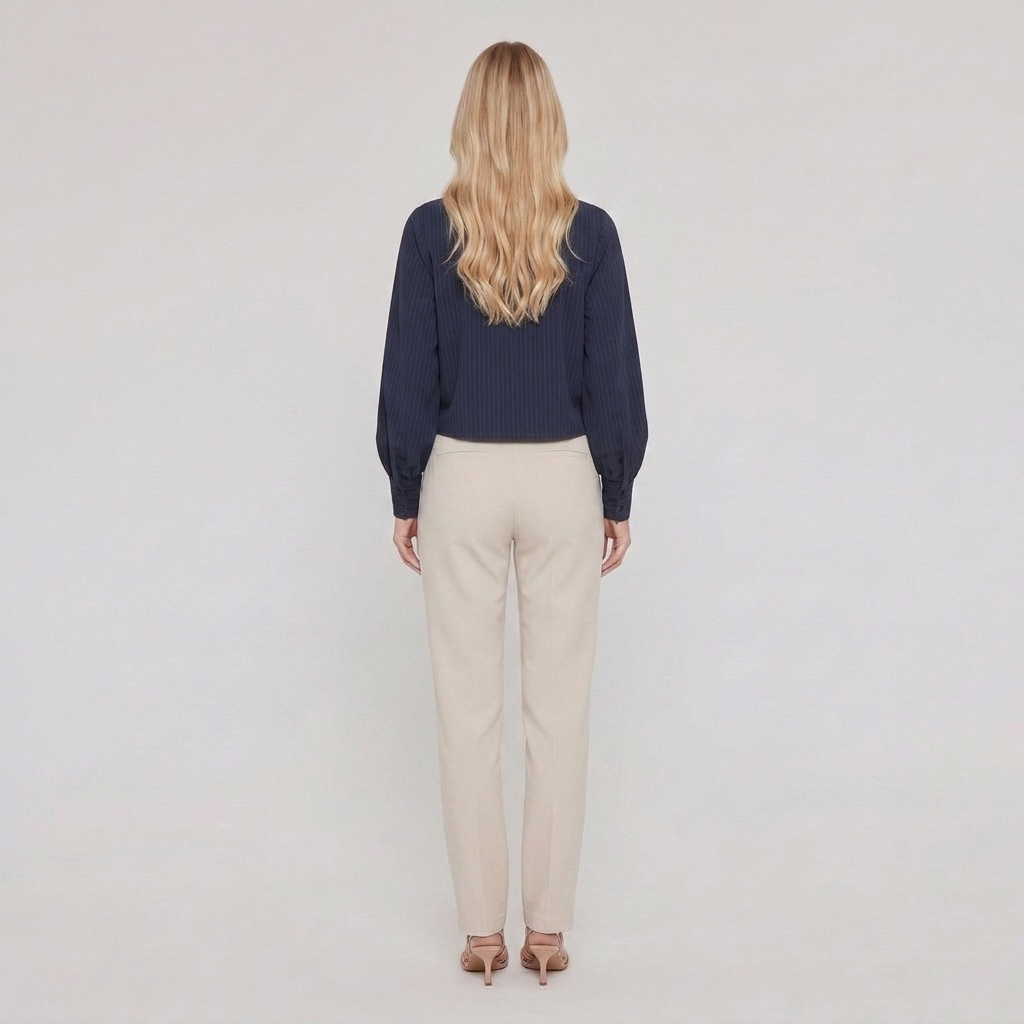 Women's Batwing Long Sleeve Ribbed Crop Top in Navy - Back View