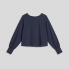 Women's Batwing Long Sleeve Ribbed Crop Top in Navy - Product Flat Lay