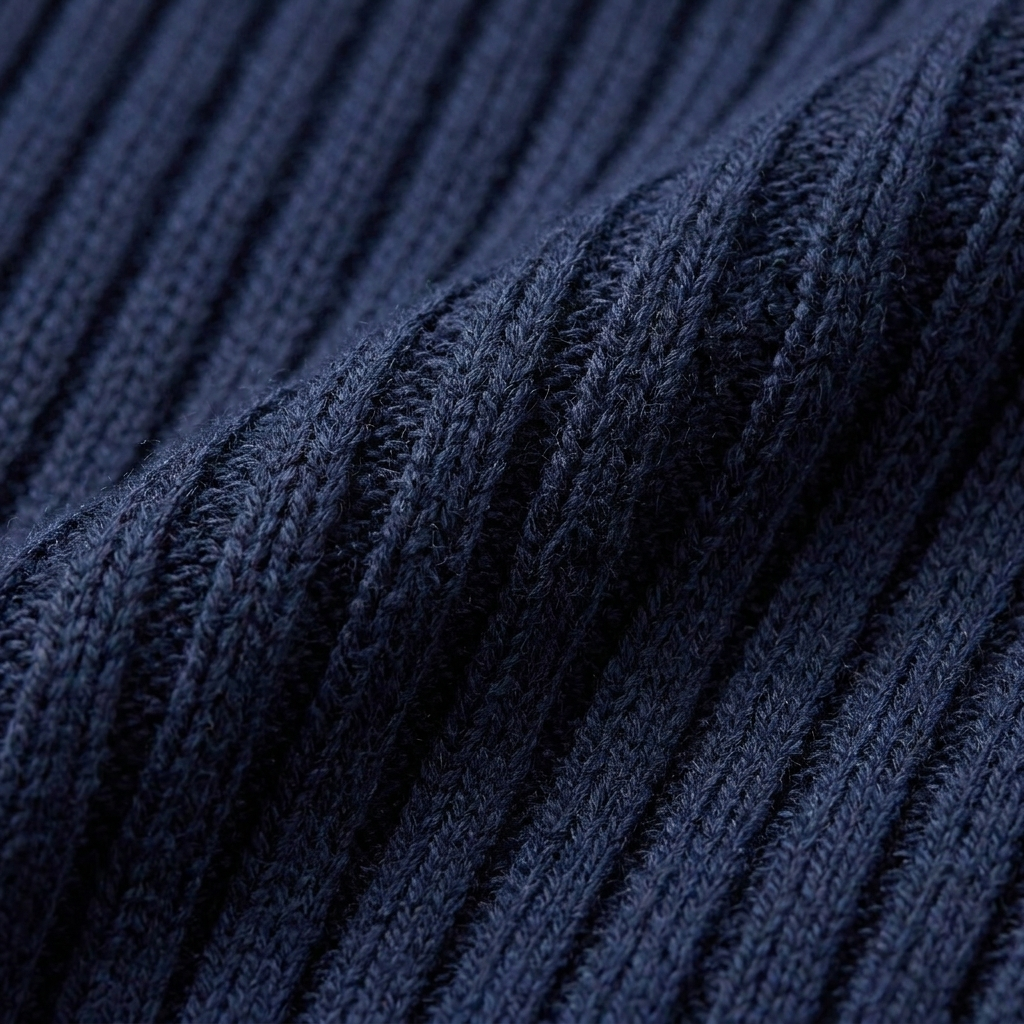 Women's Batwing Long Sleeve Ribbed Crop Top in Navy - Fabric Close-Up