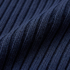 Women's Batwing Long Sleeve Ribbed Crop Top in Navy - Fabric Close-Up